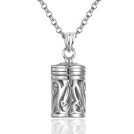 Urn Necklace For Human Ashes Stainless Steel Hollow Heart Cage Cremation Locket Necklace Holder Memorial Keepsake Jewelry Women Mom Girls (Silver)