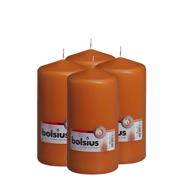 BOLSIUS 4 Orange Pillar Candles - 3x6 Inches - Individually