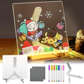 LED Note Board with 7 Colour Pens, Light up Memo, LED Light Up Drawing/Writing Board with Stand, LED Message Board, Acrylic Dry Erase Board 20x20CM, Clear Rewritable Memo Board for Child Home School