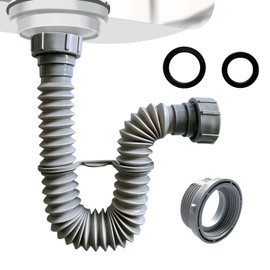 VIVIDA Sink Drain Pipe 1-1/2", Flexible Drain Pipe, 7.5"-17.7" Expandable Flexible P Trap for Bathroom and Kitchen, Under Sink Plumbing, 1-1/4" Adapter Included, Gray, 1 PACK