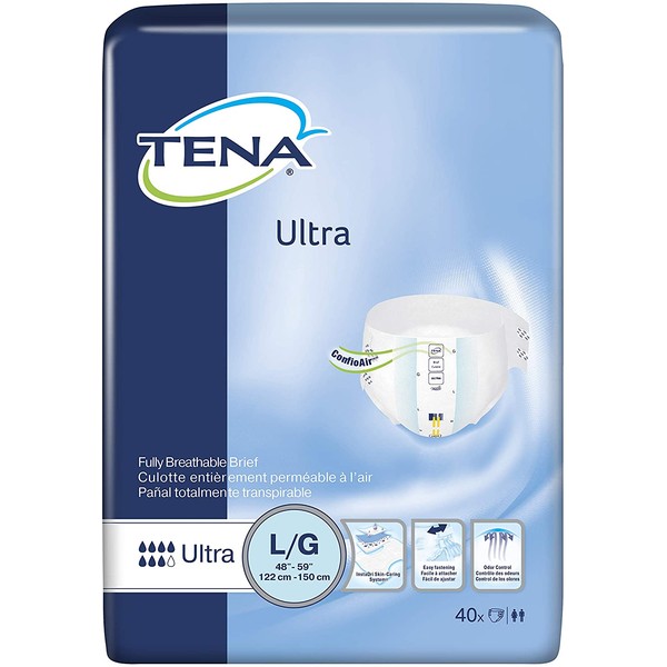 TENA Ultra Brief, Large, Tab Closure, Adult Disposable, Heavy Absorbency, 67300 - Pack of 40