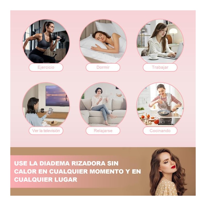 Rizos sin Calor，Rizadores de Cabello Sin Calor 5Piezas，Gorra De Seda