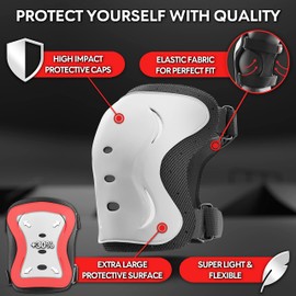 SKATEWIZ Skating Protective Gear Adult & Kids Knee Pads - Impact Size M in White - Skateboard Adult Knee and Elbow Pads for Roller Skating - Wrist Guards - Knee Pads for Women