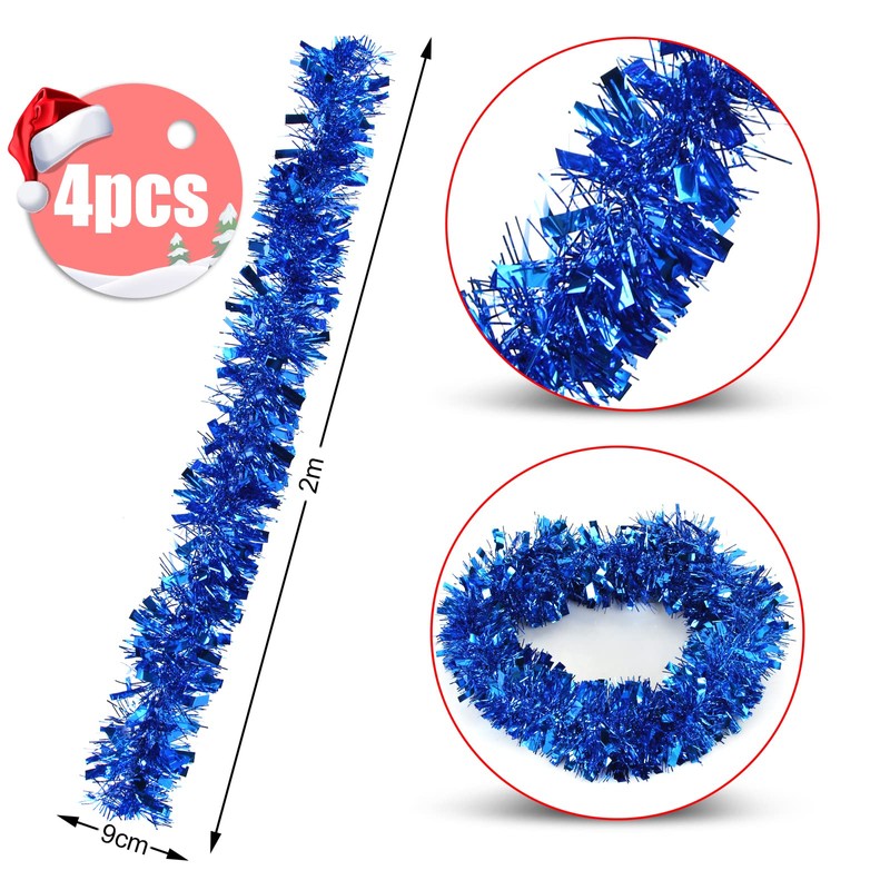 Bluelves Christmas Garlands, 4 Pieces Tinsel Garland, 2 m Tinsel