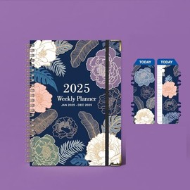 2025 Hardcover Planner Weekly and Monthly, 12-Month Planner 2025 Calendar Planner Book with Tabs & Bookmark Stickers Office Home School Supplies for Women Gifts,Wildflower(Dark)