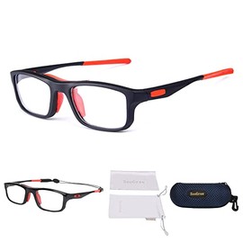 Sports Goggles Glasses Football Soccer Safety Glasses Goggles Adjustable Strap Interchangeable Temples for Men Youth (Black frame red pad)