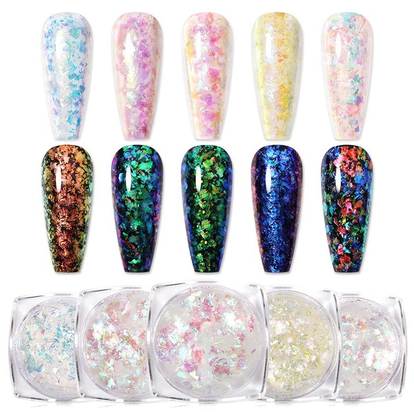 BORN PRETTY Confeti de uñas en polvo camaleón copos Paillette