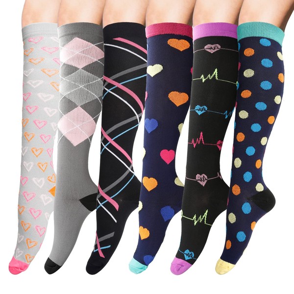 OVOS Compression Socks for Women 6 Pairs Circulation 20-30mmHg, Compression Stockings, Best for Running, Nurses, Pregnant, Sports and Athletic