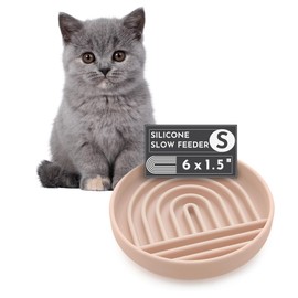 Should We Go? - The Slowdown Bowl - Silicone Slow Feeder for Cats & Kittens, Slow Eating, Modern Lick Mat Design, Reduces Gulping, Dishwasher Proof, for All Breeds, Mealtime Challenge, Small-Tan