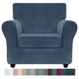 ZNSAYOTX Luxury Velvet Chair Slipcovers with Arms 2 Piece Stretch Chair Covers for Living Room Thick Soft Armchair Slipcover Anti Slip Pet Friendly Furniture Protector (Navy Blue),30"-47"(1 Cushion)