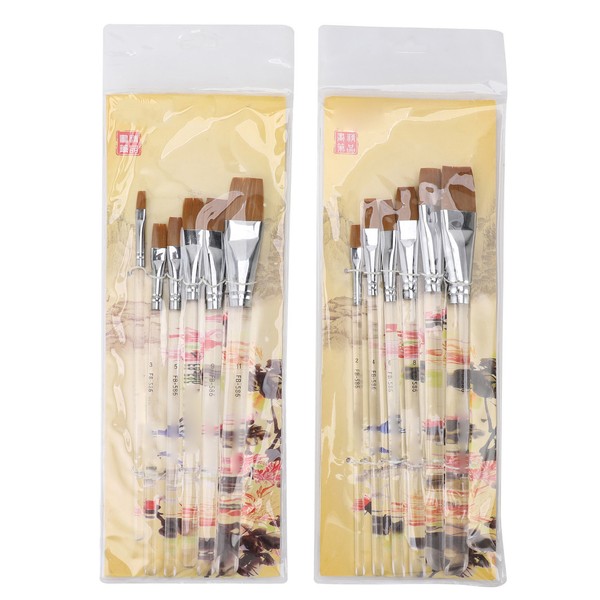 12PCS Set Flat Paint Brush Plastic and Nylon Transparent Handle