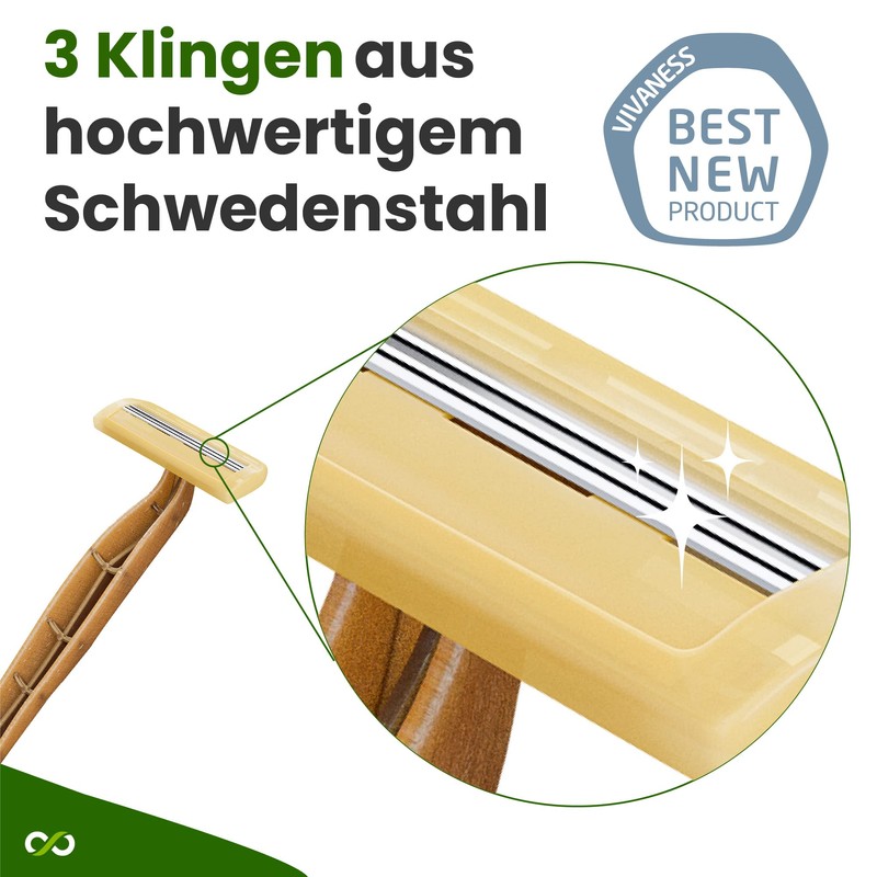 THE BAMBOOVEMENT 99% Plastic-free Sustainable Disposable Razor Men, 3 Premium