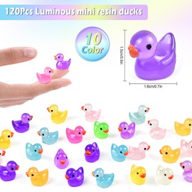 120Pcs Mini Resin Ducks Luminous Mini Ducks Glow in The Dark, Tiny Ducks to Hide, Little Ducks, Miniature Ducks for Garden Micro Landscape DIY Craft Accessories Ornament Charms Party Toys