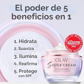 Olay Super Cream con protector solar SPF 30, hidratante facial ligero con protección solar, beneficios 5 en 1 para el cuidado de la piel, hidratante, 