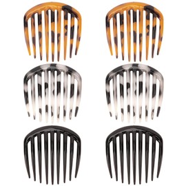 AMCAMI 6PCS Tortoiseshell French Comb, 9 Teeth Plastic French Twist Comb, 3 Colors Black Yellow-Brown Amber Hair Combs for Women, Non-Slip French Side Comb Clips for Thick & Thin Hair
