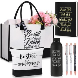 Shinylin 7 Pcs Christian Gift for Women Faith, Inspirational Religious Gifts for Women, Catholic Tote Bag Makeup Bag Pens(Black)