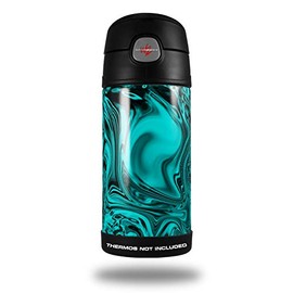 Skin Decal Wrap compatible with Thermos Funtainer 12oz Bottle Liquid Metal Chrome Neon Teal (BOTTLE NOT INCLUDED)