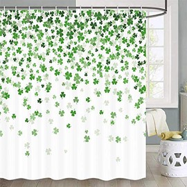 St. Patrick's Day Clover Shower Curtain, Green Clover Shamrock Irish St Patrick's Day Shamrock Bathroom Shower Curtain Set, Fabric Shower Curtain Set with Hooks，70 in