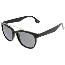 zeroUV Vintage Inspired Fashion Horn Rimmed Horn Rimmed Sunglasses with Metal Crossbar (Black Smoke-Lens)