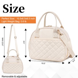 BTOOP Lunch Box for Women Men Insulated Lunch Bag Quilted Lunchbox Cute Adult Lunch Tote with Adjustable Shoulder Strap Reusable Lunch Bags Water Resistant for Travel Work Picnic (Beige)