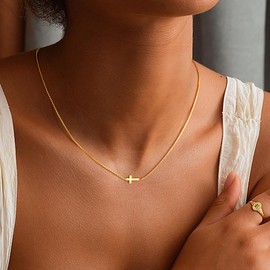 TINGN Gold Necklace for Women 14K Gold Plated Layered Cross Pendant Necklace Dainty Choker Trendy Cross Necklaces Jewellery for Women Girls