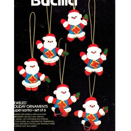 Bucilla Jeweled Super Santa - Set of 6 - Felt Ornaments Kit #48787