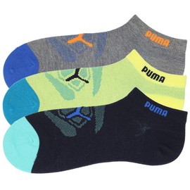 Puma 4293335 Sneaker-Length Socks, Kids' Toe and Heel, Reinforced, Deodorizing, Mesh, 3 Pairs, 01:Mixed Color