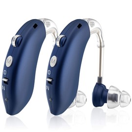 Enjoyee Hearing Aids for Seniors, Rechargeable Hearing Amplifier with Noise Cancelling, Digital Ear Hearing Assist Devices with Volume Control (Blue)