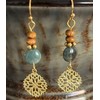 Green Stone Bead and Gold Dangle Earrings. Jewelry Earrings for