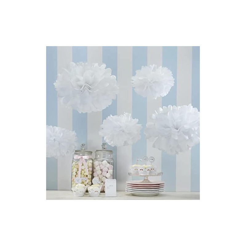 CC wonderland zone 12Pcs White Hanging Tissue Paper Pom Poms