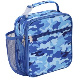 Bagseri Lunch Bag for Kids - Insulated Lunch Bag for Boys, Portable Lunch Cooler Bag for School, with Bottle Holder, Water-Resistant Lining, Blue Camo