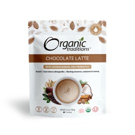 Organic Traditions Superfood Chocolate Latte with Ashwagandha | Superfood Caffeine Free Dairy Free Drink Mix for Hot and Iced Chocolate | 150g/5.3oz Bag