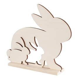 Ideen mit Herz Decorative Wooden Rabbit, Rabbit with Rabbit Child, Poplar Plywood, Stand, Easter Decoration