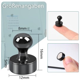 FPMYB Pack of 20 Magnets Strong Black 12 x 16 mm Mini Magnets, Neodymium Magnets Extra Strong Magnets for Magnetic Board, Strong Magnets for Fridge, Pin Board, Cone Magnets, Whiteboard, Office