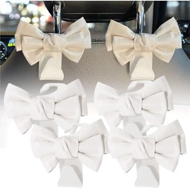 AMBEERT 4PCS Car Bag Hooks, Car Hooks, Headrest Hooks, Cute Bow Car Seat Headrest Hook, Car Bag Hooks for Car Hooks for Bags and Bags, Car Seat Hooks for Headrest (White)