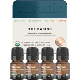 Cliganic Organic Essential Oils Gift Set (Top 4 - The Basics - Pack of 2), 100% Pure Natural Aromatherapy - Peppermint, Eucalyptus, Tea Tree & Orange