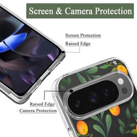 Unov Case Compatible with Pixel 9 Pro XL Case Clear with Design Soft TPU Shock Absorption Slim Embossed Pattern Protective Back Cover (Citrus Flavors)