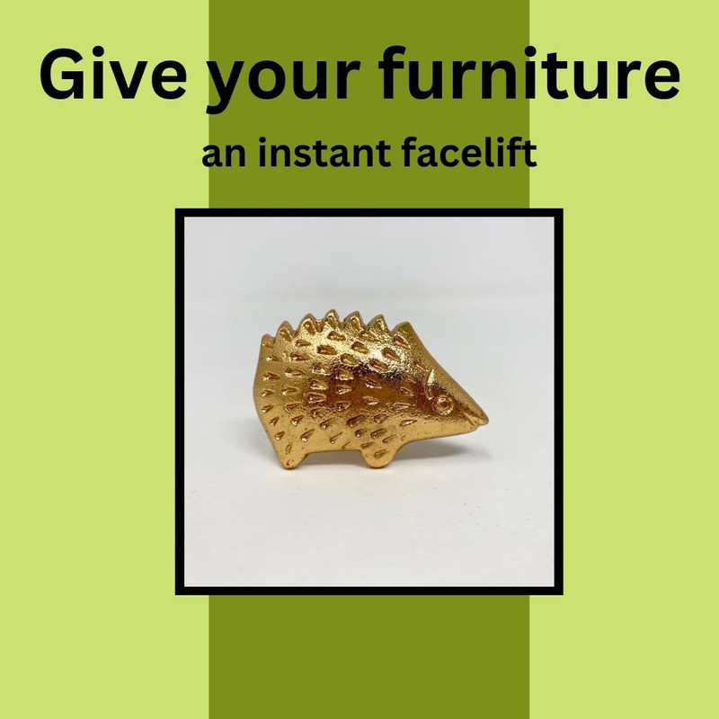 Bright Gold Animal Drawer Knobs - Dresser Cabinet (3. Hedgehog)