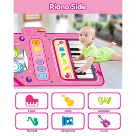 Toys for 1 Year Old Girl Gifts, Baby Musical Mat with Piano & Drum, Adjustable Volume, 12-18 Months Toddler Toys, Christmas Birthday Easter Gifts for 1-2 Year Olds Boys Girls (Pink)