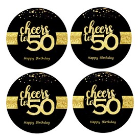 Sumerk 48 PCS Cheers to 50 Stickers Large Bottle Stickers 50th Birthday Stickers Card Seals 2 INCHES Round Happy Birthday Party Favors Stickers