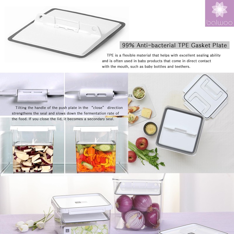 BALWOO Pickle keeper Press Plate Food Storage Container Organizer for