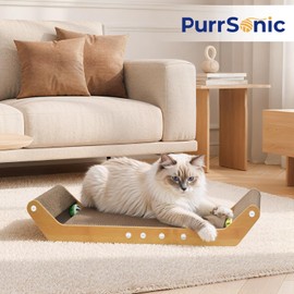 PurrSonic Large Cat Scratching Cardboard Pad, 24" Indoor Horizontal Corrugated Scratcher Bed with Interactive Ball Track, 2-in-1 Reversible Activity Board Lounger for Kitten Claws, Strong High Density