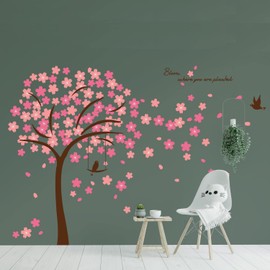 Kids Sticker Clearance Nursery Bedroom Wall Decor Characters Colorful Creatures Joyful Adventures Fun-Filled Toddler's Room Cherry Blossom Tree Decal Decoration Home Wall Stickers Mural 310cm x 180cm