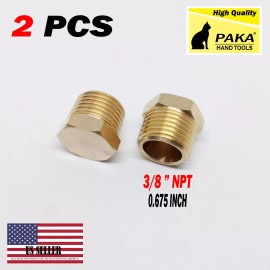 PAKA TOOLS 2X 3/8" inch male NPT Cored Hex Head Plug Brass Pipe Fitting NPT fuel water air