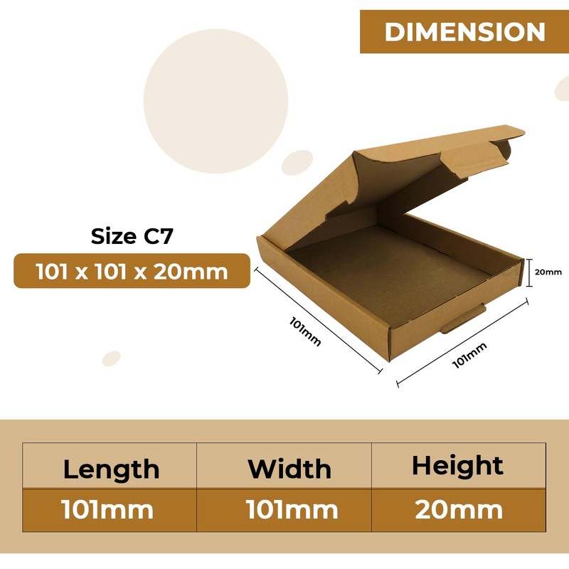 AKAR Brown Mini C7/A7 Large Letter Size Box, 101x101x20mm -
