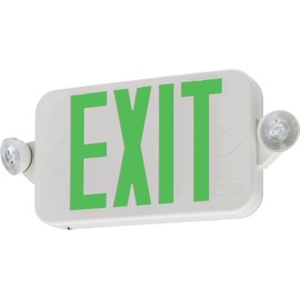 Lithonia Lighting Basics LED Exit Sign/Emergency Light Combo, Red/Green Switchable Exit Sign and Emergency Lights for Business, 2-Head Fixture, Round Lights, Remote Capacity, White (ECRG HO RD M6)