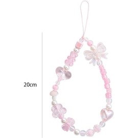 Dwuww Pink Acrylic Beaded Mobile Phone Straps Anti-Lost Hand Strap Pendant Hanging Rope Phone Wrist Hand Lanyard Home Cell Charms Cell Charms Button Stickers Decor Accessories
