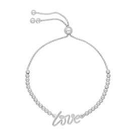 Hatton Jewellery Love Charm Sterling Silver Bracelet for Women, Slider Style Clasp and Adjustable in Size. Made in Italy and Gift Boxed, The Perfect Present for Any Occasion