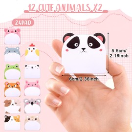 JIANTA 24 Pcs Cute Sticky Notes, Cartoon Sticky Notes 12 Animal Designs, 720 Sheets Kids Sticky Notes for Party Bags, Party Favors