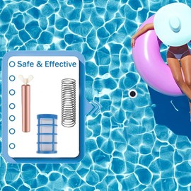 Reemplazo del ánodo de Cobre, ionizador de Piscina Solar, ionizador de Piscina de Cobre con Pantalla de Cesta, Resorte y Tornillo, anodo de Cobre de reemplazo, Skimmer de Piscina Solar